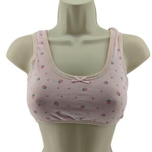 Pink Strawberry Print Girls Cotton Blend Lounge Training Bra Wire Free 160CM